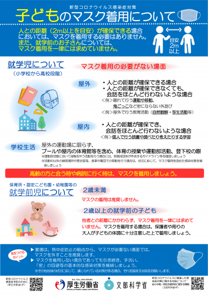 【厚生労働省】子どものマスクの着用について