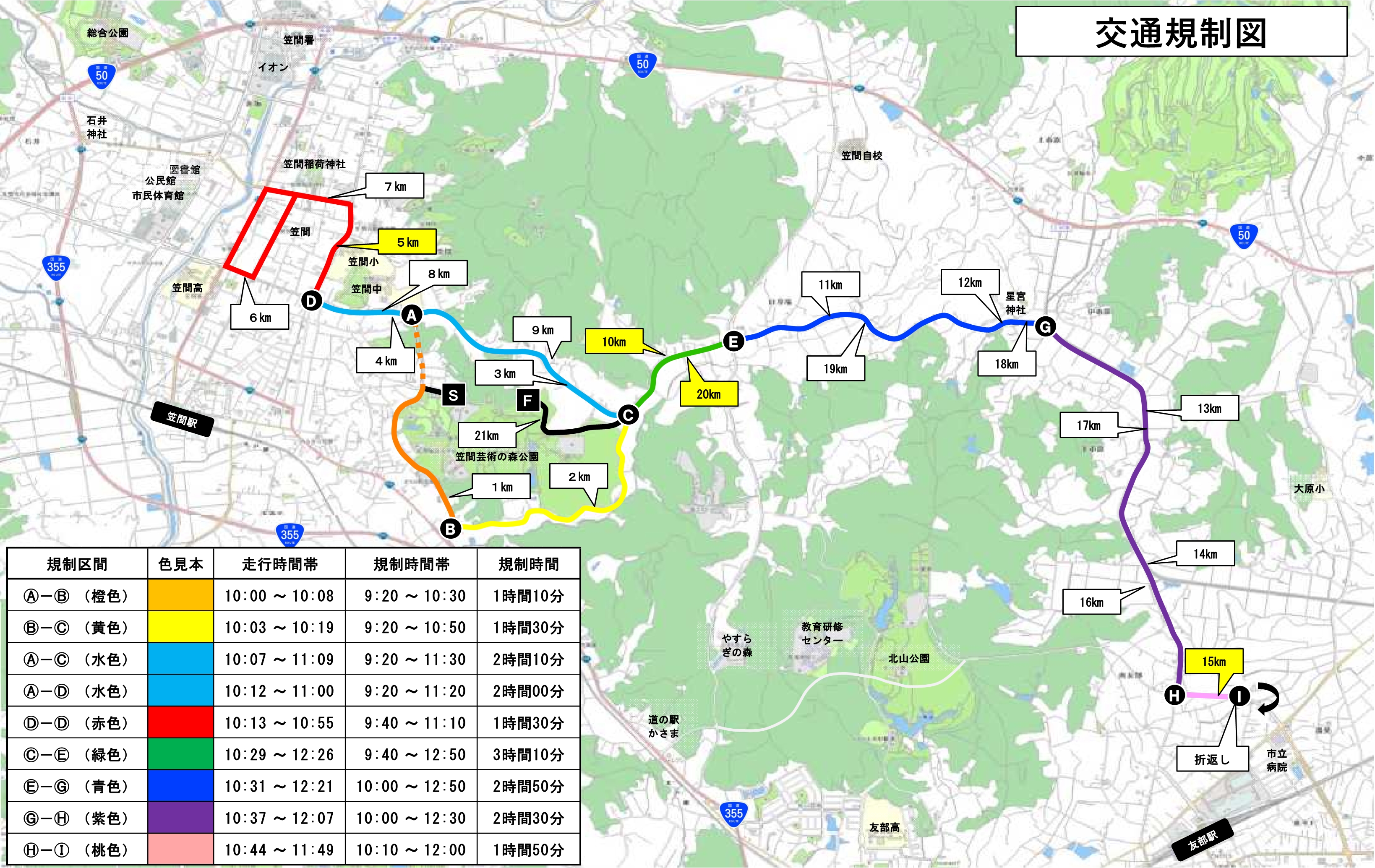 第18回ハーフマラソン大会交通規制図