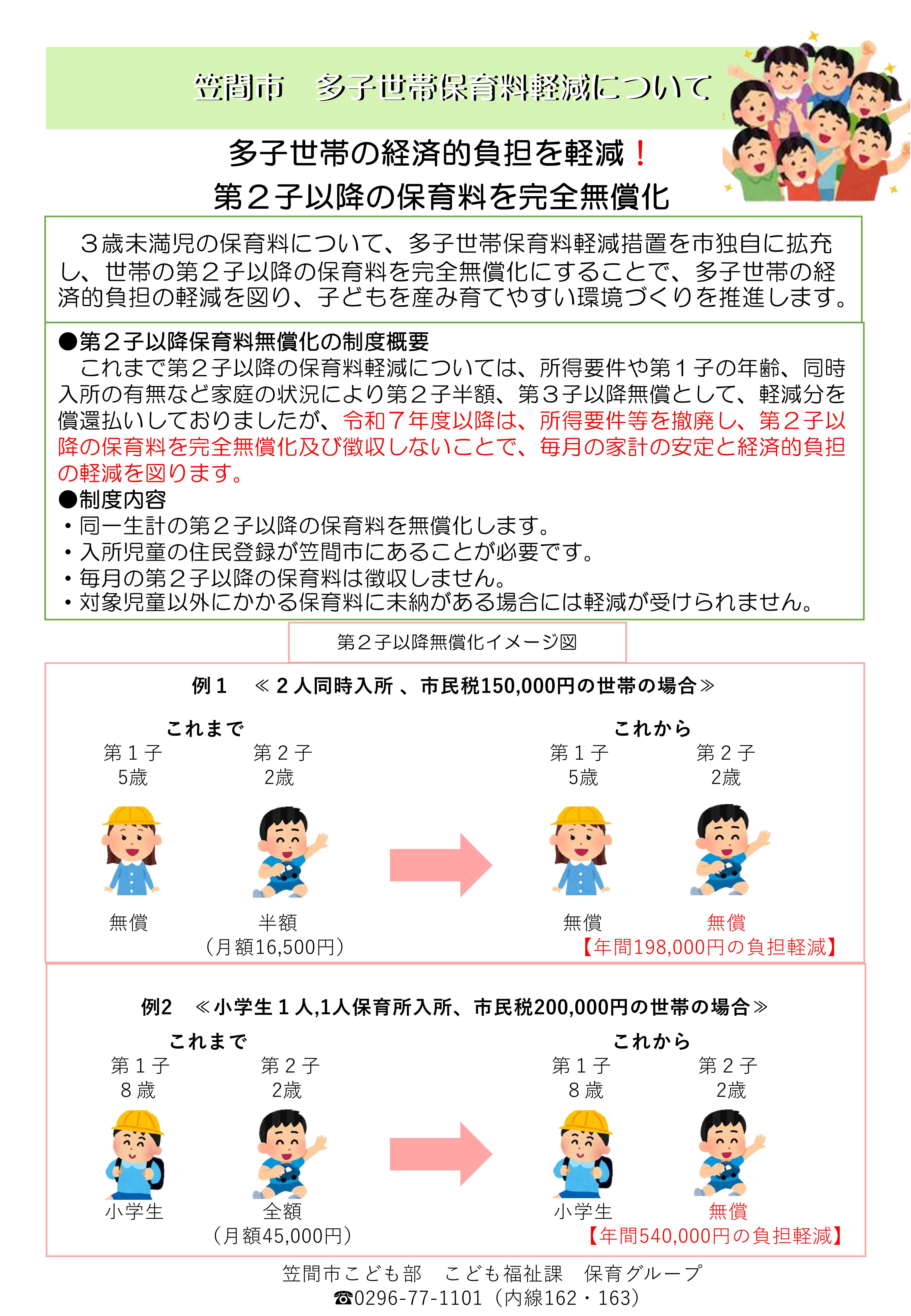笠間市　多子世帯保育料軽減についてi