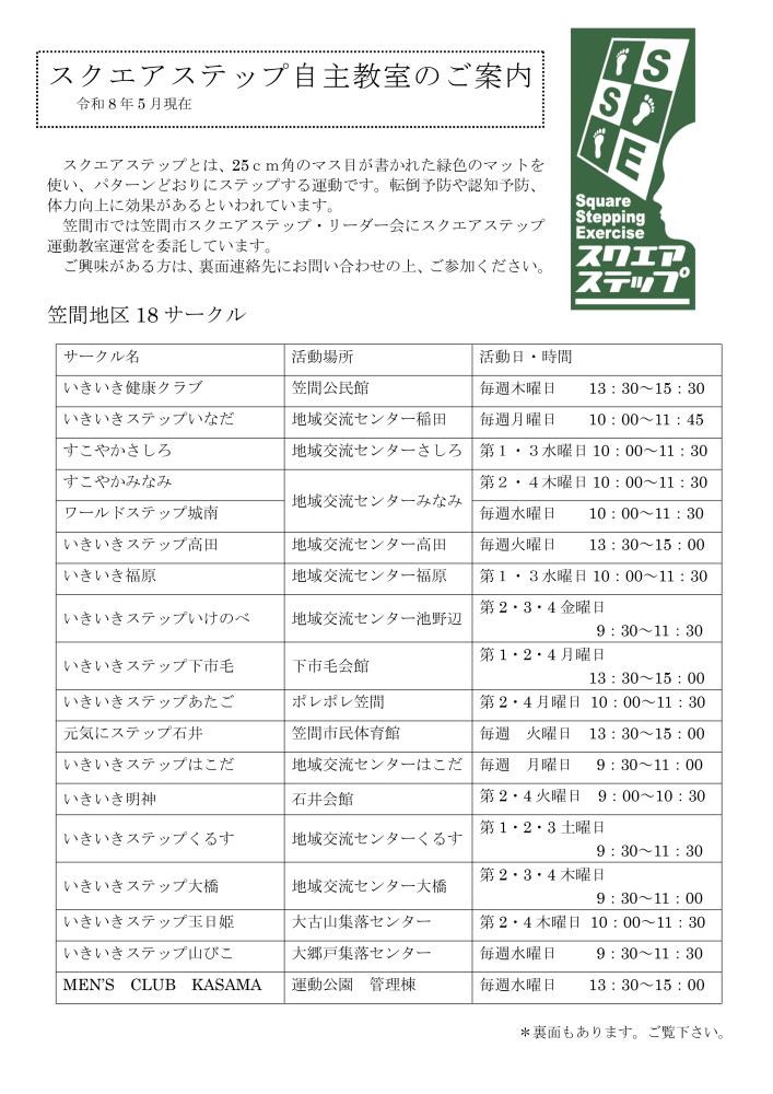 スクエアステップ教室一覧（R8）