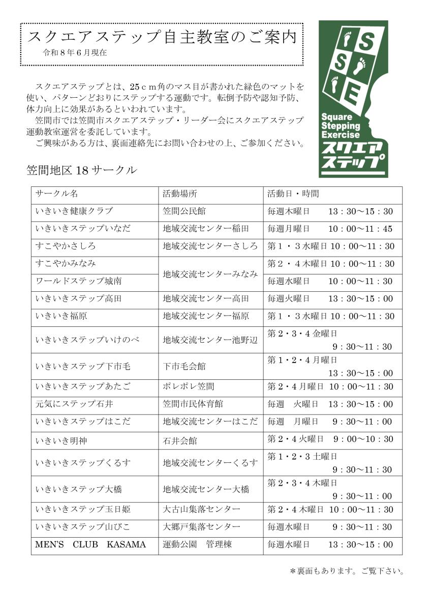 スクエアステップ教室一覧R8.6月