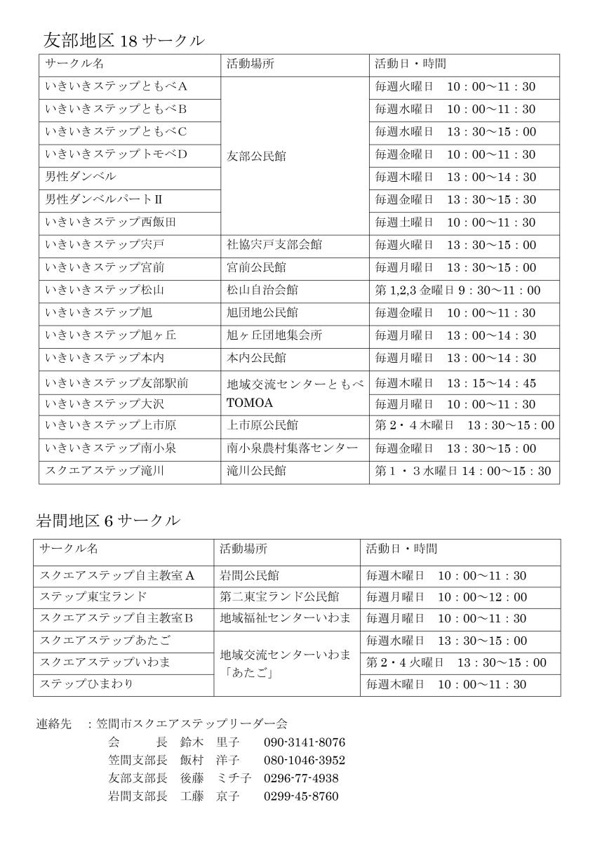 スクエアステップ教室一覧 R8.6月